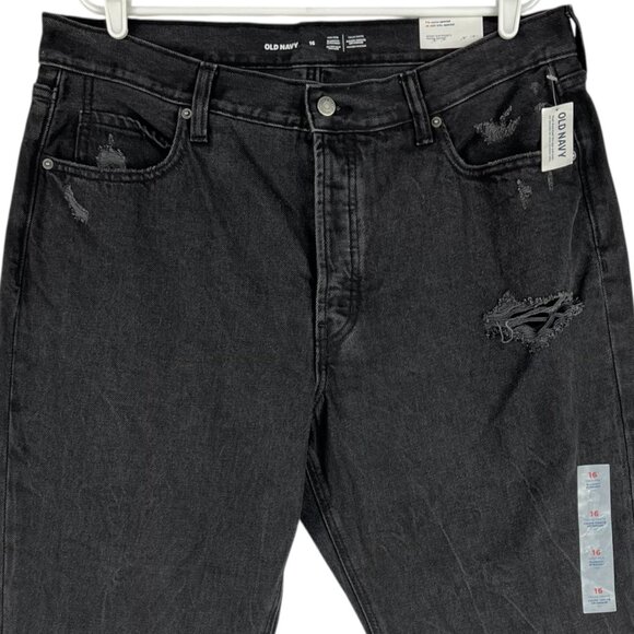 Old Navy Women's Slouchy Straight Distressed High Rise Black Jeans Size 16 NWT - Picture 3 of 12